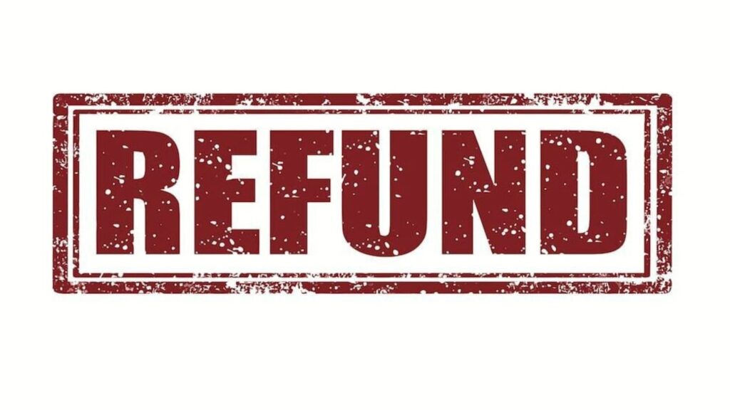 A stamp of 'refund' from a reputable wholesale fabric supplier